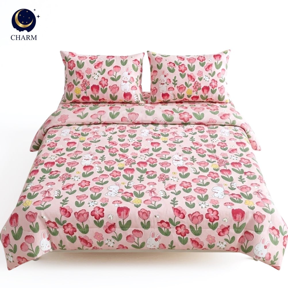 ชุดผ้าปูที่นอน 6 ฟุต 4 ชิ้น CHARM สี PINK TULIP คอลเลคชั่น DREAMY_0